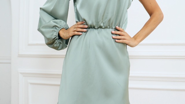 Amazon.com: Women's Satin Long Sleeve One Shoulder Mini Dress Silk