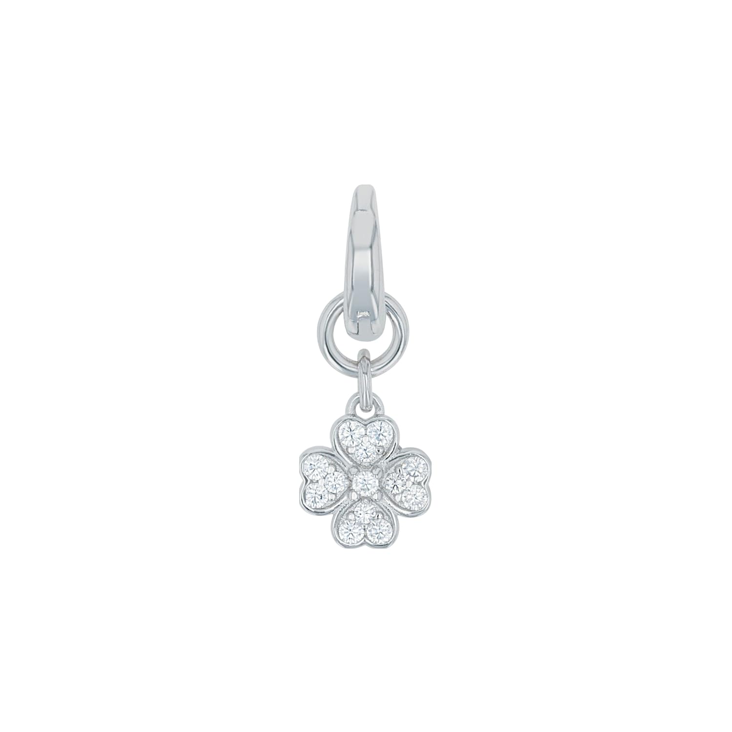 amor Charm 925 Sterling Silver Women Charms, with Zirconia synth., 1.7 cm, White, Clover, Comes in Jewelry Gift Box, 2038500