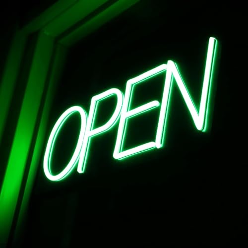 Image of Open Signs for Business 12V /2A Ultra Bright LED Neon Open Sign Lighted Open Sign Electric Light Up Open Sign for Business Storefront Window Glass Door Retail Shop Store Bar Salon Restaurant (Green, 32 Inch)