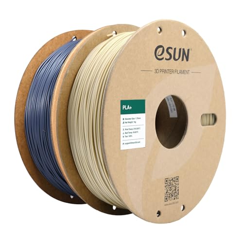 eSUN PLA+ Filament 1.75mm, 3D Printer Filament PLA Plus, Dimensional Accuracy +/- 0.03mm, 1KG per Spool, 2 Spools 3D Printing Filament, Bone White + Grey