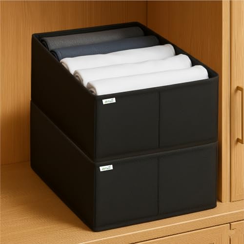 Image of JD FRESH 5 Slot Non-Woven Fabric Clothing Storage Box /Foldable Wardrobe Organizer /Multipurpose Storage Organisers for clothes /Shirts /T-Shirts /Dress /Sweaters /Jeans (Pack of 2, Black)