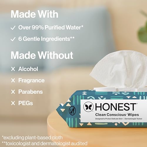 Image of The Honest Company Hypoallergenic Multi-Use Baby Wipes for Sensitive Baby Skin, Balance Blues, 60 Count