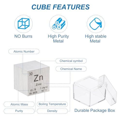Image of PATIKIL 1 Inch Zinc Cube Metal Element High Density Block Pure Periodic Magnesium Block for Element Collections Teacher Lab Scientific Experiment, 25.4 mm