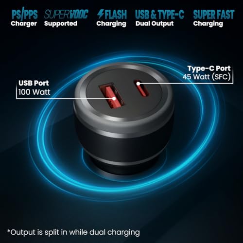 Image of AILKIN 145W Fast Charging Car Charger,Dual Output 100W QC + 45W PD Type C Car Adapter,Quick Car Charging Compatible with All Cars for iPhone & Android Smartphone,Smartwatch,Earbud,Power Bank & More