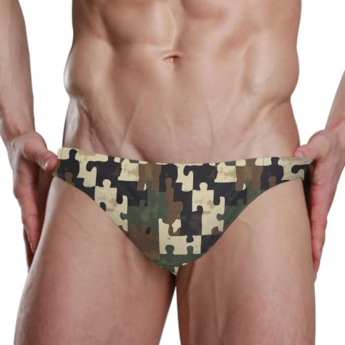 Green Camouflage Swim Briefs for Men Swimsuit Bikini Swimwear S B04050104