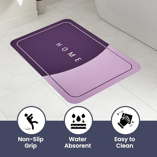 Image of MAXOSHINE PVC Bathroom Mats Anti Slip | Water Absorbent Bath Floor Mat | Quick Dry Anti Skid Bathroom Mats for Home | Door Mat for Wet Area 40x60 CM (Home Purple)