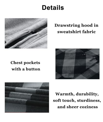 JACKETOWN Hooded Flannel Shirt for Men Plaid Shirts Long Sleeve Flannel Jacket Button-Down Shirt Jacket with Hood4