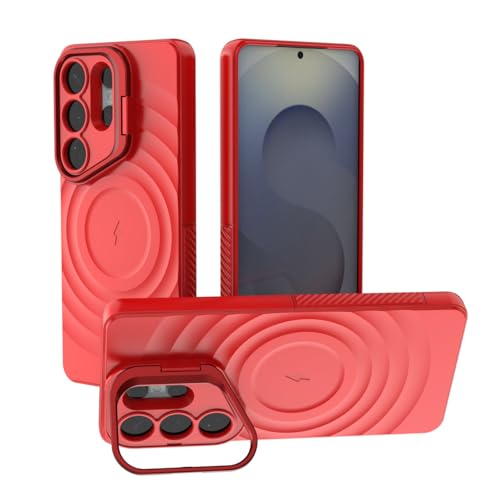 Image of LuxuryKase Shockproof Case for Samsung Galaxy S26 Ultra | Ripple Pattern | Camera Protection | Inner Velvet Fabric Lining | Protective Cover with Enhanced Grip & Wireless Charging Support - Red