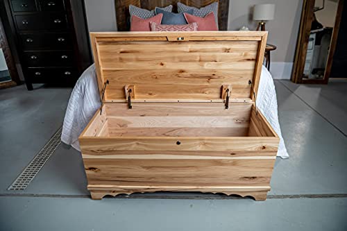 Image of Rustic Red Door Co. Cedar Hope Chest with Waterfall Top, Amish Made Wooden Storage Trunk Box for Bedroom, Blanket, Clothes, Anti-Slam Hinges and Lock, 42 inch, Rustic Hickory Wood, Natural Stain