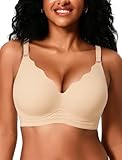 VRVOICE Wireless Bras for Women No Underwire Seamless Full Coverage Scalloped Push Up Support Lift Back Fat Smoothing Bralettes, Skin 3X-Large