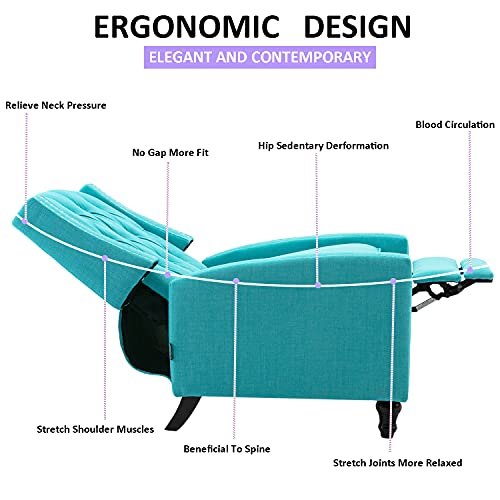 Altrobene Fabric Push Back Recliner Chair Mid Century Tufted Single Comfy Reading Sofa Chair For Living Room/Bedroom/Home Theatre, Caribbean Blue #TOP5