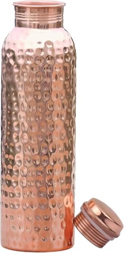 HEMOTOUCH Hammered Copper Water Bottle - 30 Oz Pure Copper Vessel For Drinking Healthy Water