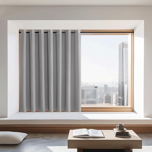 NICETOWN Blackout Curtains 72 inches Long, Grommet Privacy Window Treatment Thermal Insulated Room Darkening Sliding Glass Door Drape for Bedroom Living Room, 1 Panel, W100 x L72, Silver Grey