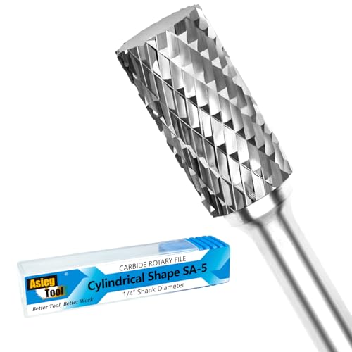 Image of SA-5 Tungsten Carbide Burr Rotary File Cylindrical Shape Double Cut for Die Grinder Drill Bits 1 /4'' Inch Diameter of Shank and 1 /2'' Inch Diameter of Cutter 1'' Inch Cutter Length