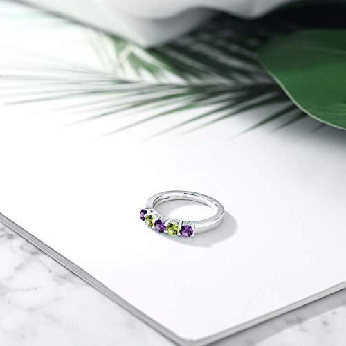 Gem Stone King 925 Sterling Silver Purple Amethyst and Green Peridot Wedding Band Ring For Women (0.89 Cttw, Round 3.5MM, Gemstone February Birthstone, Available In Size 5, 6, 7, 8, 9)4
