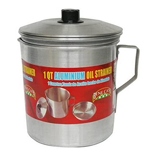 Bene Casa - Fine Filter Aluminum Oil Strainer And Dispenser (1 Quart) - Includes Stay-Tight Lid And Long-Grip Handle - Dishwasher Safe #TOP4