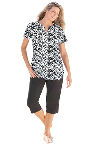 Swim 365 Women's Plus Size Split-Neck Short Sleeve Swim Tee with Built-in Bra