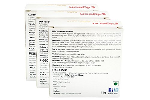 Image of Pigeon Baby Soap for Newborns 75 g (Pack of 3) | With Glycerine, Jojoba, Chamomile & Olive Oil | Paraben Free | Gentle Baby Bath Soap