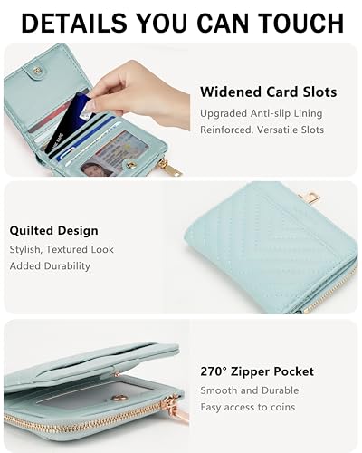 Image of Small Bifold Wallets Woman RFID Mini Wallet for Women Slim Card Holder with Zipper Coin Pocket & 2 ID Windows (Blue)