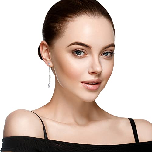 Sterling Silver Dangle Earrings For Women, Oval Cut 5A Cubic Zirconia Long Drop Earrings Jewelry Gifts For Her Birthday Christmas #TOP3