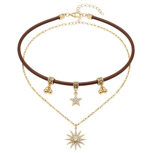 Brown Leather Star Choker Set