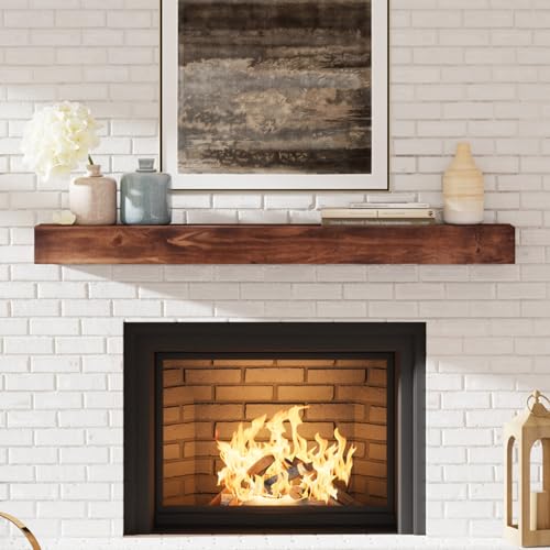 Fireplace Mantel, 60 Inch Handcrafted Wood Mantles with Invisible Heavy Duty Metal Bracket, Floating Mantel Shelf for Wall Decor, Brown