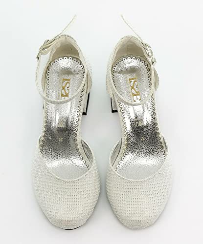 Flower Girls Communion Low Block Dress Cream Shoes Chunky Heels Closed Round Toe Ankle Strap Pump, Size US Little Kid 104