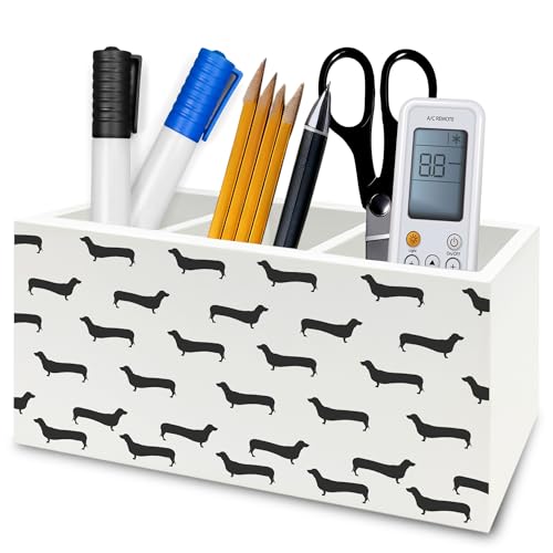 Image of Black Dachshund Pen Pencil Holder Organizer for Desk, Weiner Dog Gifts Wooden Box Signs Decorations for Home Office Desk Tabletop, Dachshund Lovers Gifts for Women Men