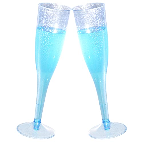 Homy Feel Blue Glitter Plastic Blue Wine Glasses 30 Pack, Champagne Flutes Disposable For Valentine's Day,Plastic Champagne Flutes,Mimosa Bar Glasses #TOP2