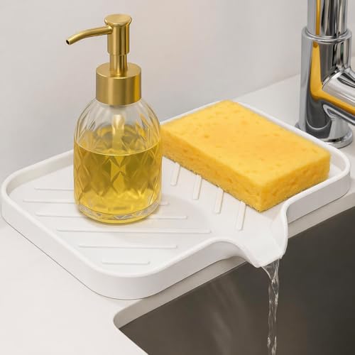 Image of HOMEZE Medium Multi-Purpose Silicone Sink Drainer Mat - Flexible Kitchen Sink Organizer Tray for Soap, Dish Sponge, Tools Storage, and Drying, Non-Slip Silicone Holder for Countertops