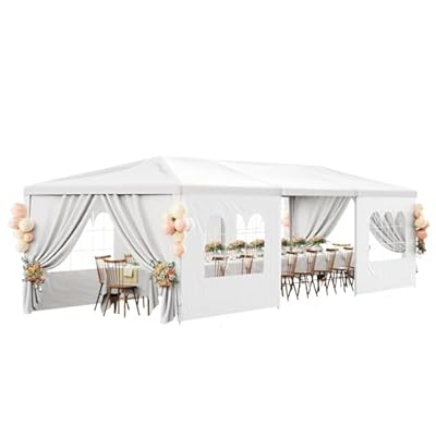 10x30ft Outdoor Tents Party Wedding Canopy Tent, White Canopy Tent Large Canopy Tents for Parties, Outdoor Patio Garden Gazebo Canopy Tents with 8 Removable Sidewalls for Backyard Events