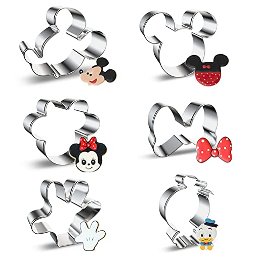 6Pcs Cortador de Galletas Mickey Mouse,Moldes de Galletas Mickey Mouse,Cortador de Galletas Mouse,Juego de Cortador Galletas Mickey,Cortador Galletas Acero Inoxidable Mickey,Molde de Galletas Cover