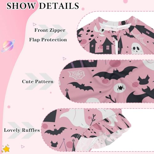 CaTaKu Girls One Piece Swimsuit Halloween Castle Toddler Bathing Suit Long Sleeve UPF 50+ Rash Guard Swimwear 3-12Y3