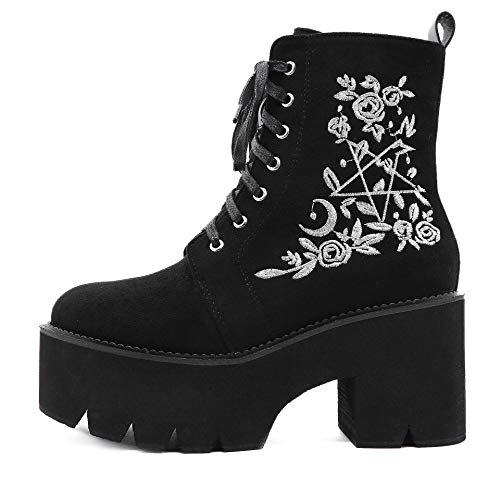 Women's Chain Platform Boots Lace Up Combat Boots Punk Short Booties Lace Up & Zipper Chunky Heel Combat Ankle Booties