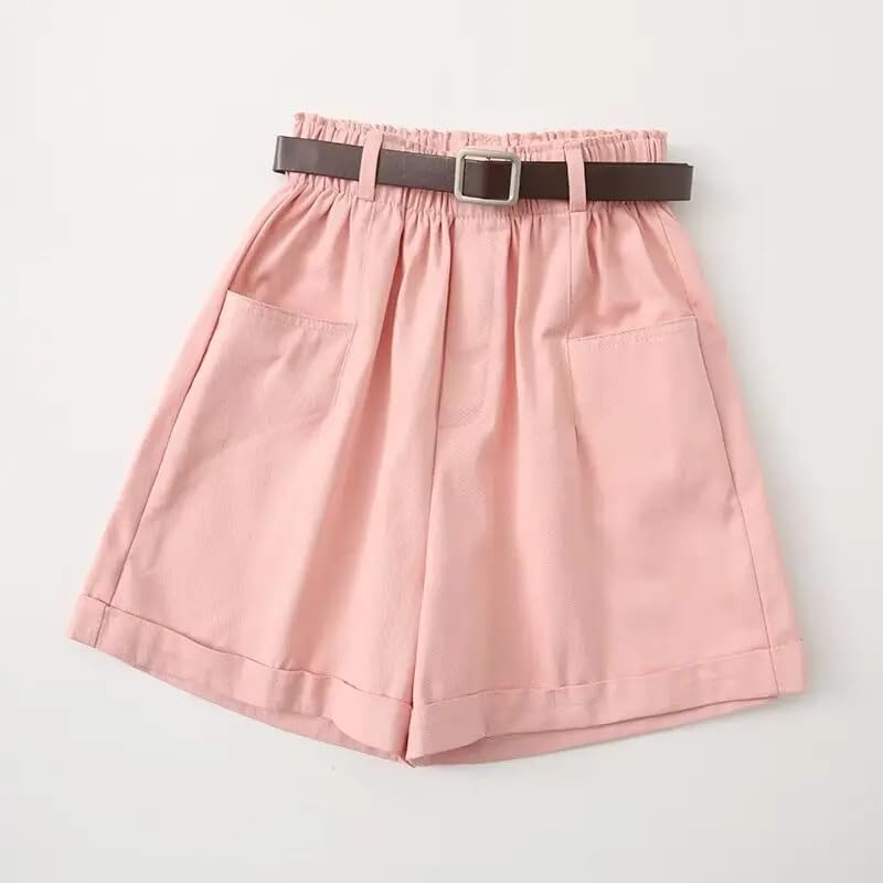Tangada YU002 - Pantalones cortos de verano para mujer con cinturón y cintura elástica, rosa, L