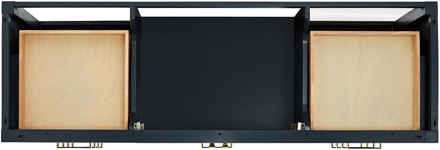 DKB Beckford 67-Inch Midnight Blue Single Bathroom Vanity, Italian Carrara Marble Countertop & Backsplash, 1 Oval Undermount Sink, 2 Soft Closing Doors, 9 Dovetail Drawers, Satin Brass