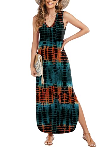 Image of Arolina Maxi Dress for Women Tropical Summer V Neck Sleeveless Split Long Beach Dresses Casual Loose Sundress with Pockets