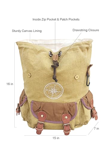 Image of The House of tara Canvas Backpack for Men & Women 27 Liters | Large Bag with Broad Adjustable Straps & 3 External Pockets | Spacious Casual Backpacks For College & Travel (Khaki Green)