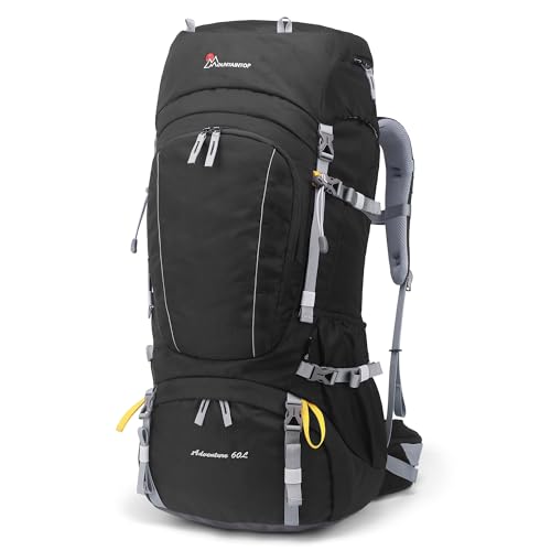 Mountaintop 60L Reiserucksack Trekkingrucksack Herren Damen, 64 x 30 x 21 CM, Schwarz