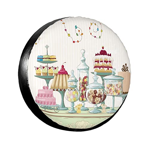 747 Rueda Funda Antipolvo Pasteles Y Tarros De Cristal sobre Una Mesa Vibrante Remolino De Adornos UV-Proof Funda Protectora para Ruedas Weatherproof Neumático Repuesto Cubierta 17inch