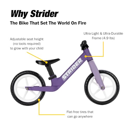 Image of Strider 12 Comp Bike- No Pedal Balance Bicycle for Kids 1 to 3 Years -Easy Assembly, Tool-Free Adjustments
