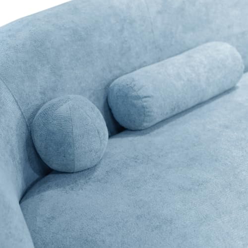 Image of Furniture of America Sylin Modern Chenille Sofa with Pillows, Curved Arms and High Density Foam, Wooden Comfortable Couch for Living Room, Office, Denim Blue