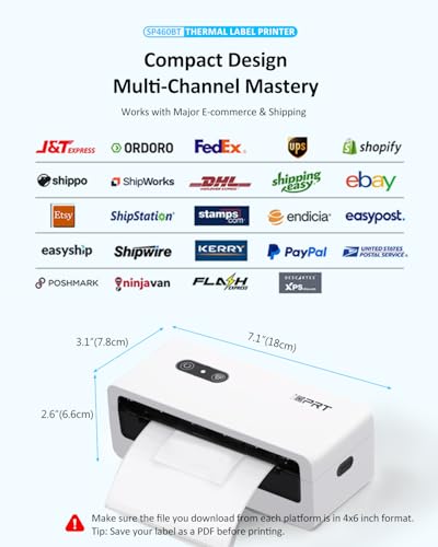 Image of Bluetooth Thermal Shipping Label Printer, 4x6 Wireless High-Speed Label Printers for Small Business, Compatible with Android, iPhone, Windows & Mac, Widely Used for Tiktok, Shopify, USPS, SP460BT