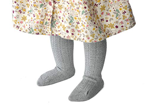 Image of EPEIUS Baby Girl Tights Cable Knit Cotton Seamless Footed Leggings 0-6Y | STAY-UP BABY TIGHTS. High elastic waist, smooth toe. Fits 0-3m newborn, infant & toddler. Ideal for daily wear & dresses.