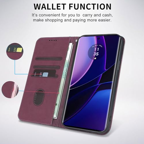 Image of Wallet Case for Motorola Edge 2023 6.6 inch - Moto Edge 2023 Flip Case [Strong Magnetic] PU Leather Folio Case with Card Holder Kickstand Protective Phone Cover - Wine red