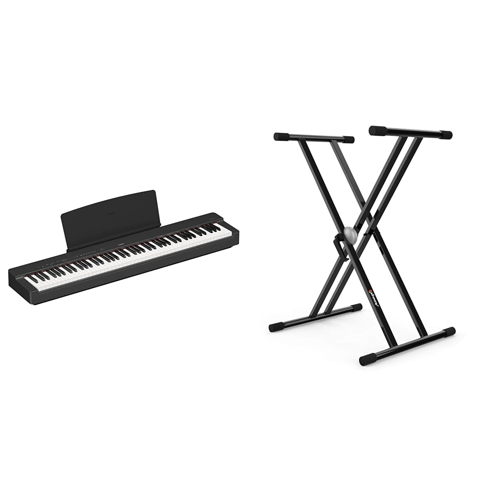 Yamaha P-225 piano digital ligero y portátil, con teclado Graded Hammer Compact & Audibax - Onyx 130 Soporte Piano - Estructura Tijera Doble - Anclajes Easy Lock
