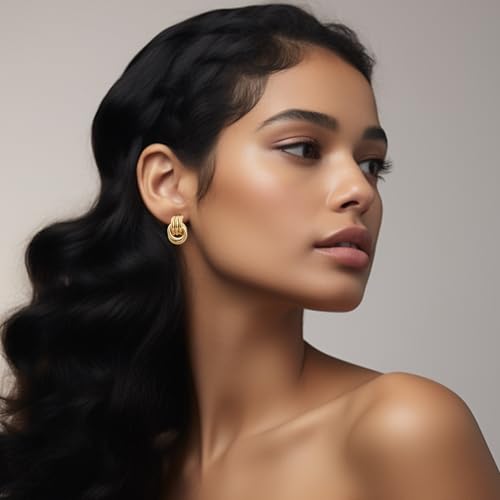Chunky Gold Earrings for Women - Double Knots 14K Real Gold Plated Hypoallergenic Nickel Free Jewelry Dangle, Dainty Statement Knot Drop Earrings for Womens Trendy4