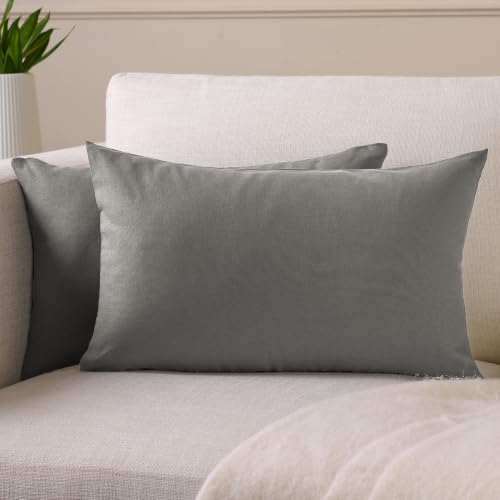 Image of Encasa XO Throw Pillow Covers 12x20 in Set of 2 Grey | No Inserts | Cotton Pillow Covers for Living Room, Bed, Sofa, Couch | Decorative Cushion Covers with Improved Zipper