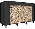Tikimilor 4ft Firewood Rack Holder with Cover, Adjustable Heavy Duty Fire Log Stacker Stand for Fireplace, Outdoor Indoor Metal Wood Pile Storage Organizer, Patio Logs Stand tool, Black