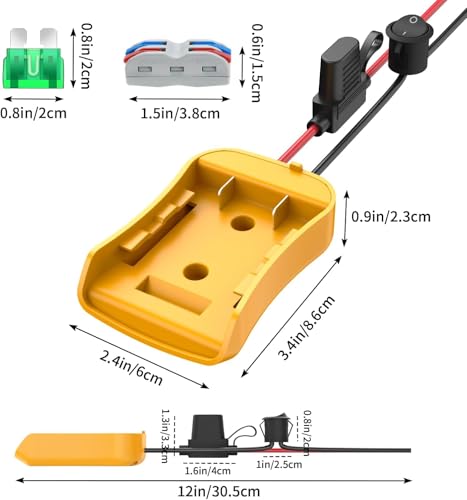 Image of Kzreect 2 Pack for Power Wheel Adapter Compatible with Dewalt 20V Battery | 12AWG, Wire Terminals, 30A Fuse Holder, Switch, Battery Converter Kit for DIY RC Car Toys LED Motor